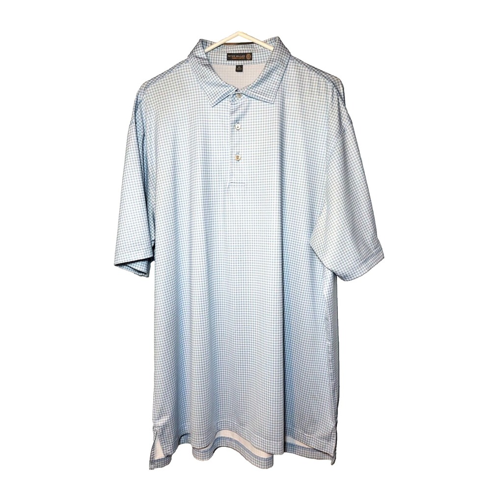 Peter‎ Millar Light Blue Check Polo Shirt Summer Comfort Short Sleeve Shirt  XL